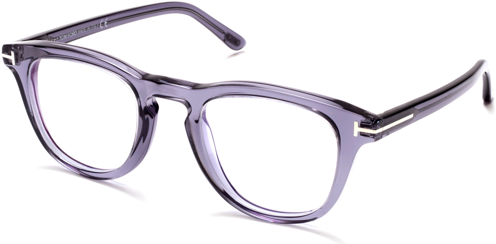 Tom Ford FT5488-B Round Eyeglasses 020-020 - Shiny Transparent Dark Grey/ Blue Block Lenses