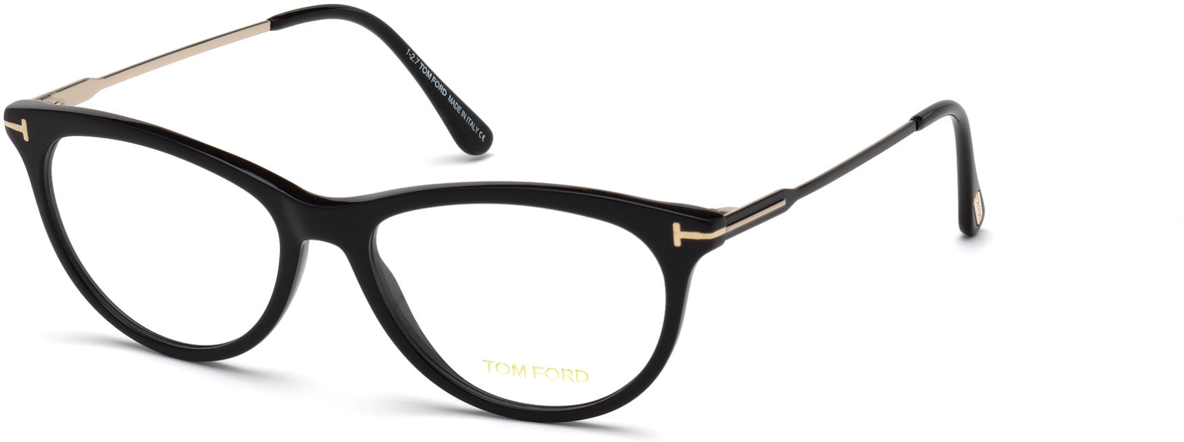 Tom Ford FT5509 Cat Eyeglasses 001-001 - Black Front, Black Metal Front Of Temples, Rose Gold Inner Temples