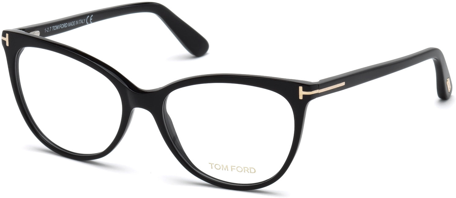Tom Ford FT5513 Geometric Eyeglasses 001-001 - Shiny Black, Rose Gold "t" Logo