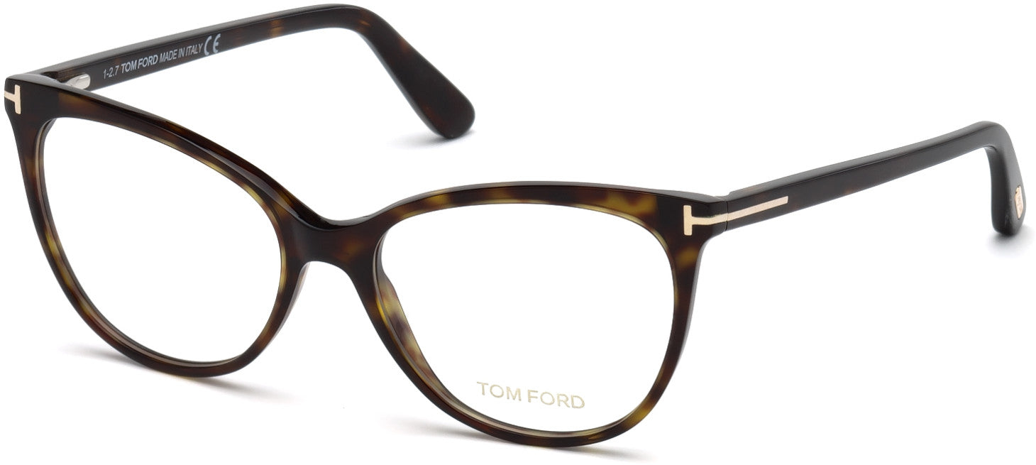 Tom Ford FT5513 Geometric Eyeglasses 052-052 - Shiny Classic Dark Havana, Rose Gold "t" Logo