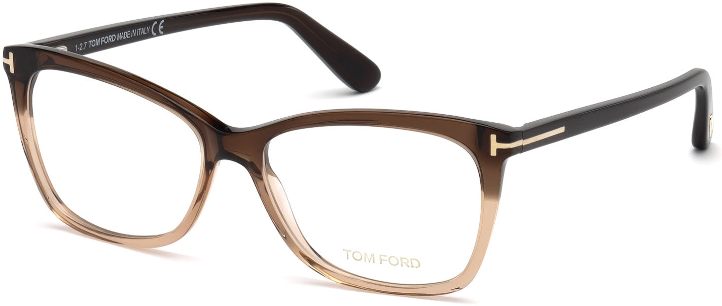 Tom Ford FT5514 Cat Eyeglasses 050-050 - Grad. Transp. Dark-To-Light Brown Front, Transp. Dark Brown Temples