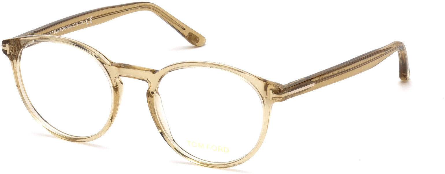 Tom Ford FT5524 Oval Eyeglasses 045-045 - Shiny Transparent Champagne, Shiny Rose Gold "t" Logo