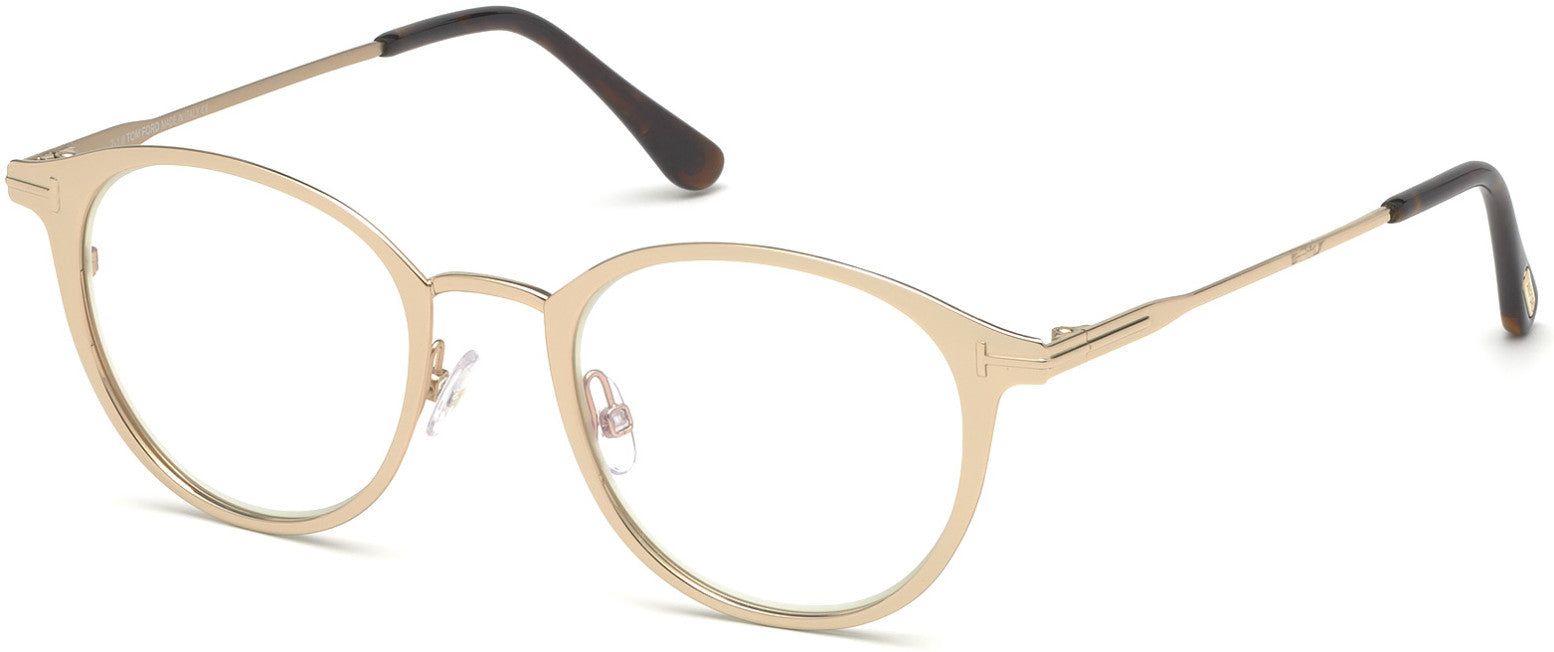 Tom Ford FT5528-B Oval Eyeglasses 029-029 - Matte Rose Gold, Matte Classic Dark Havana Tips/ Blue Block Lenses