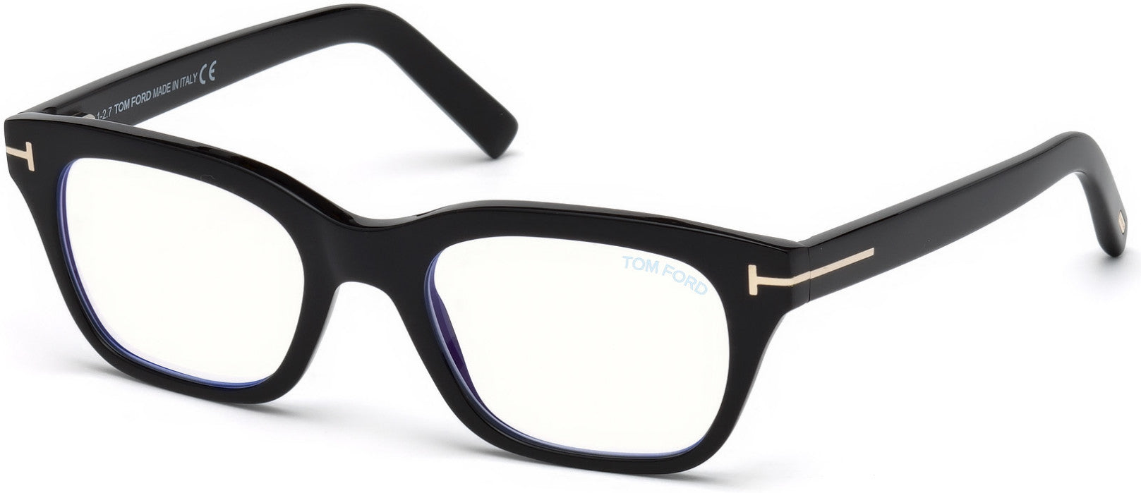 Tom Ford FT5536-B Geometric Eyeglasses 001-001 - Shiny Black/ Blue Block Lenses