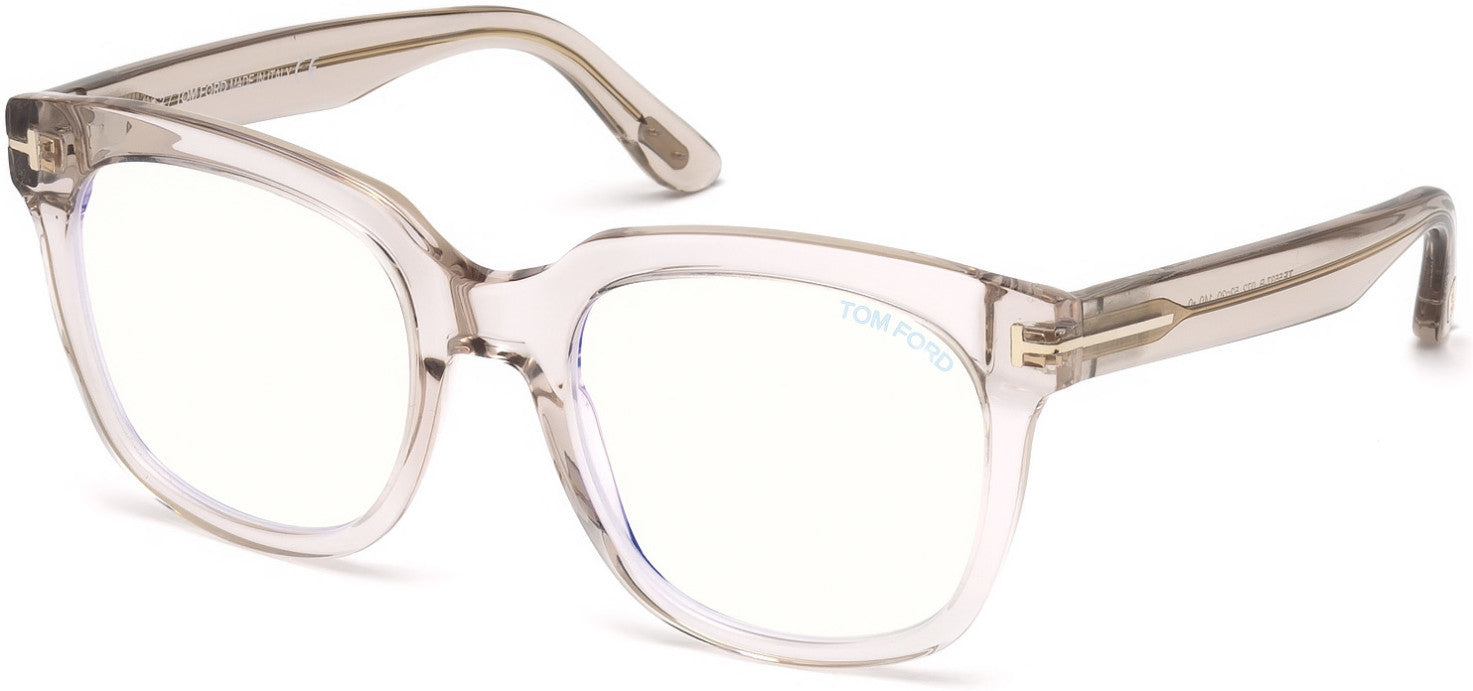 Tom Ford FT5537-B Geometric Eyeglasses 072-072 - Shiny Transparent Light Pink/ Blue Block Lenses