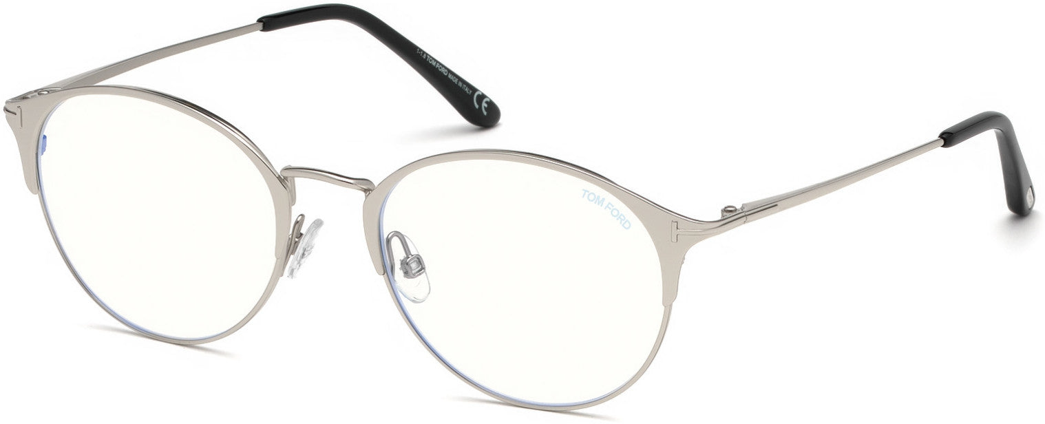 Tom Ford FT5541-B Round Eyeglasses 016-016 - Shiny Palladium / Blue Block Lenses