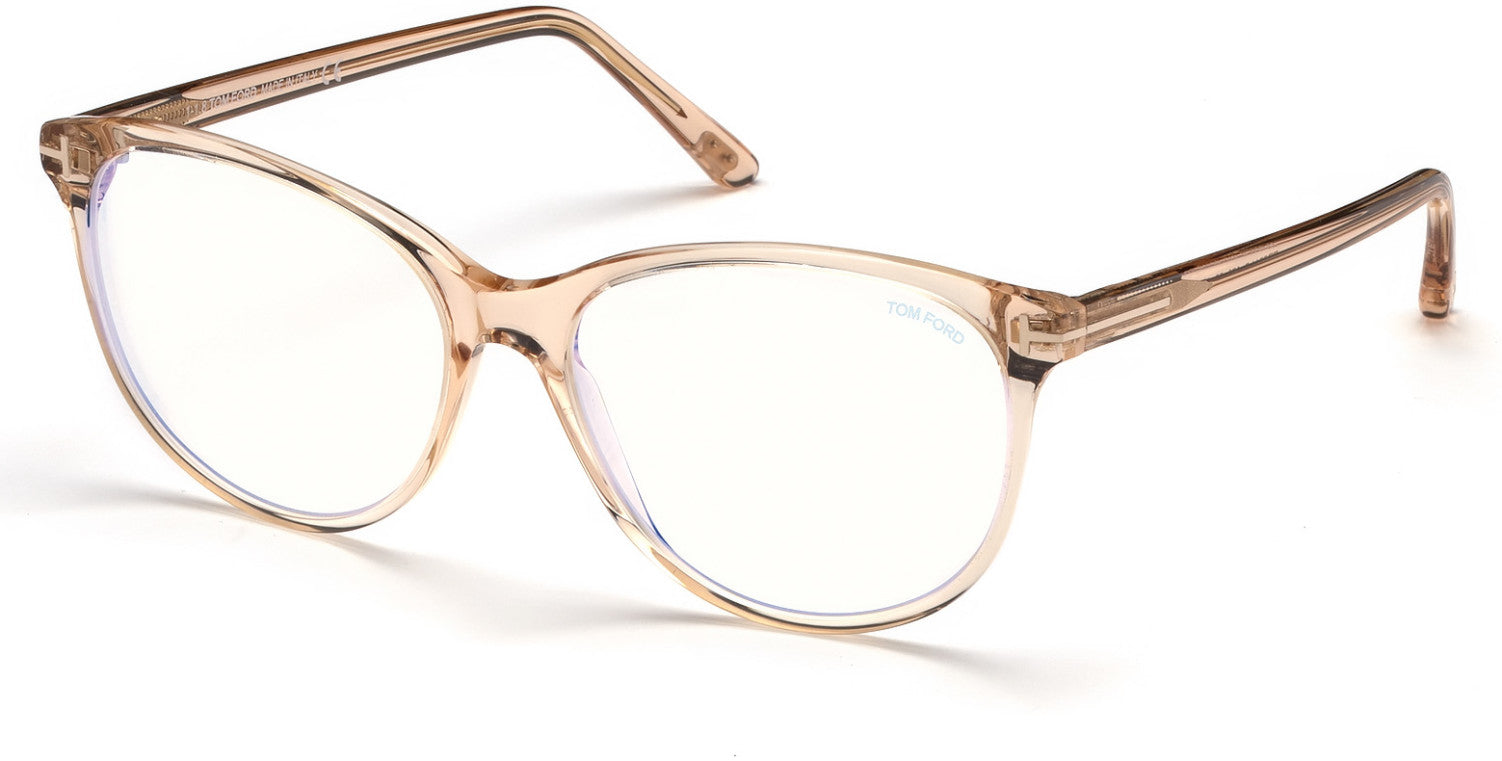 Tom Ford FT5544-B Cat Eyeglasses 001-072 - Shiny Transparent Peach, Shiny Rose Gold "t" Logo / Blue Block Lenses