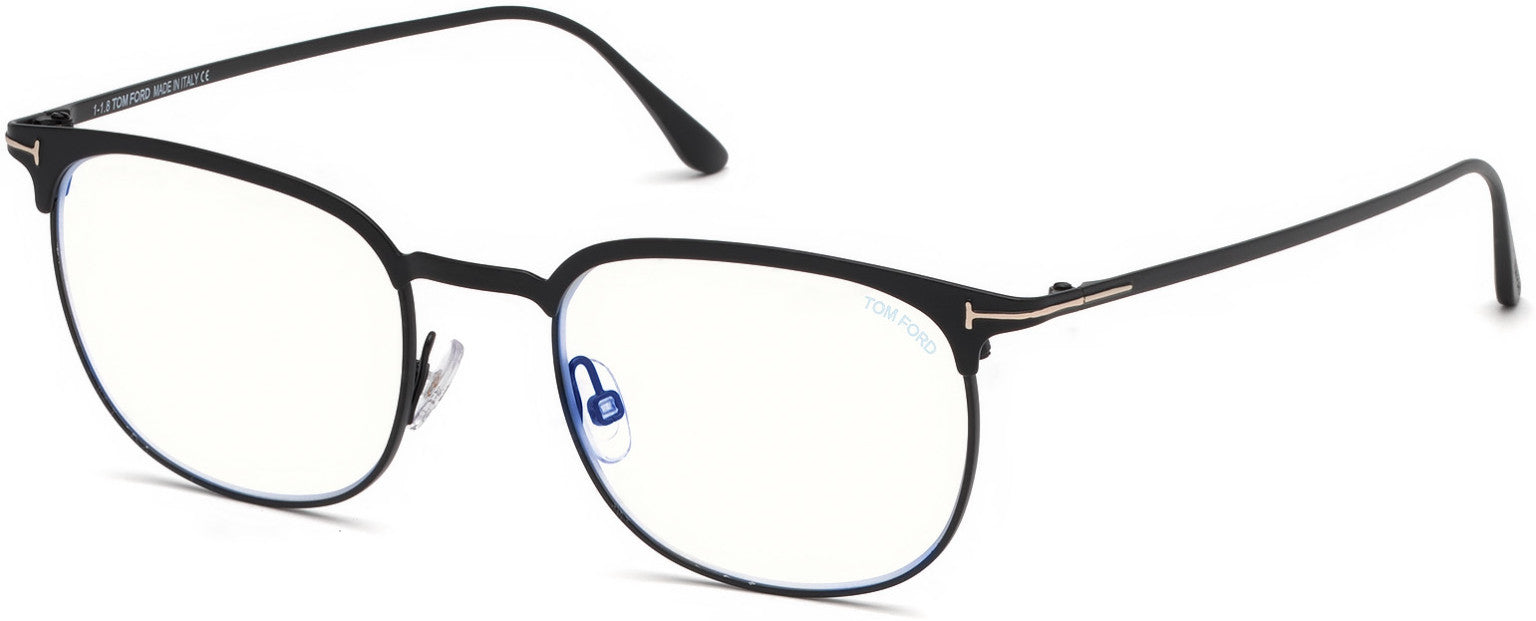 Tom Ford FT5549-B Geometric Eyeglasses 002-002 - Matte Black Enamel, Matte Black / Blue Block Lenses