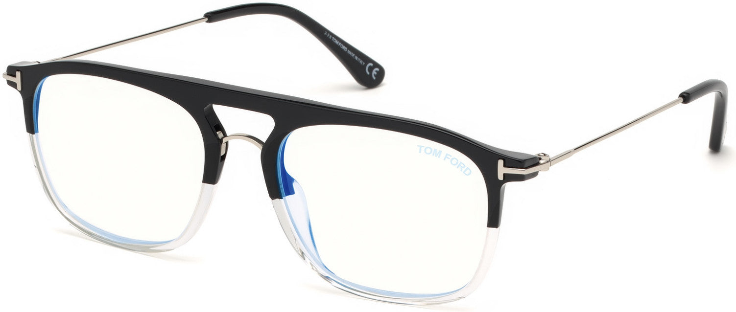 Tom Ford FT5588-B Navigator Eyeglasses 003-003 - Black & Crystal, Palladium/ Blue Block Lenses