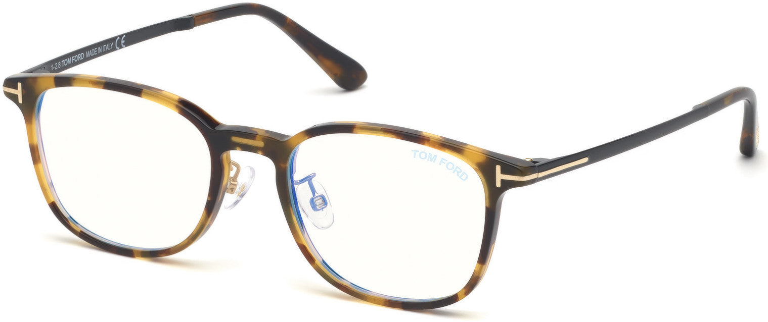 Tom Ford FT5594-D-B Geometric Eyeglasses 056-056 - Shiny Vintage Havana, Shiny Black, Shiny Rose Gold/ Blue Block Lenses
