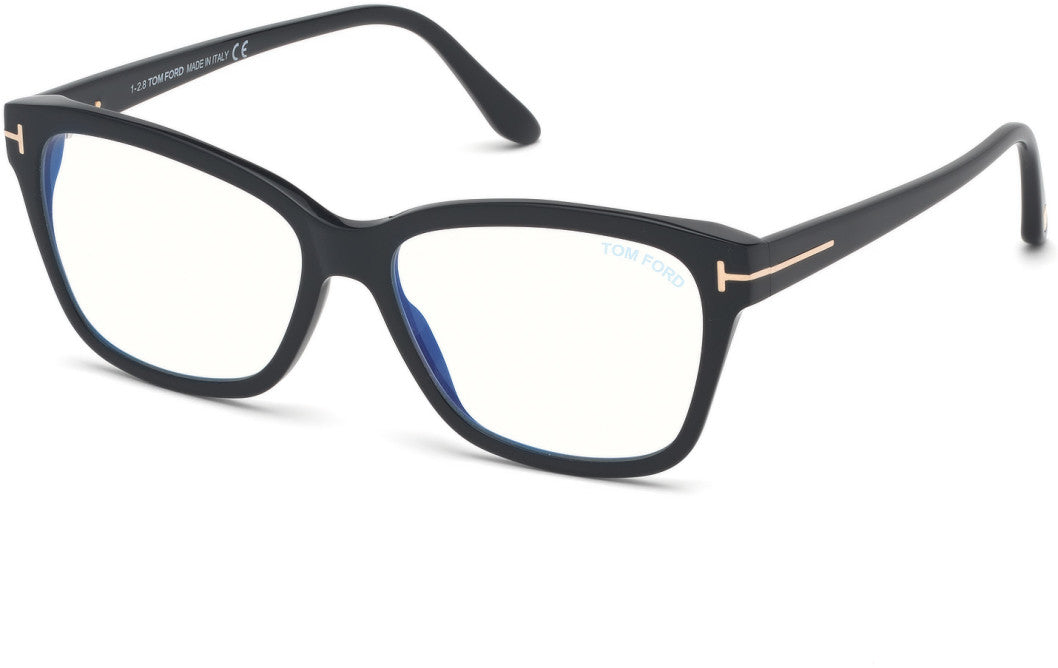 Tom Ford FT5597-F-B Square Eyeglasses 001-001 - Shiny Black / Blue Block Lenses