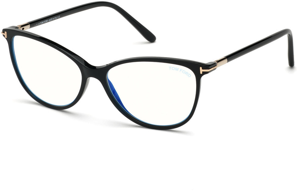 Tom Ford FT5616-F-B Square Eyeglasses 001-001 - Shiny Black W. Shiny Rose Gold Details/ Blue Block Lenses