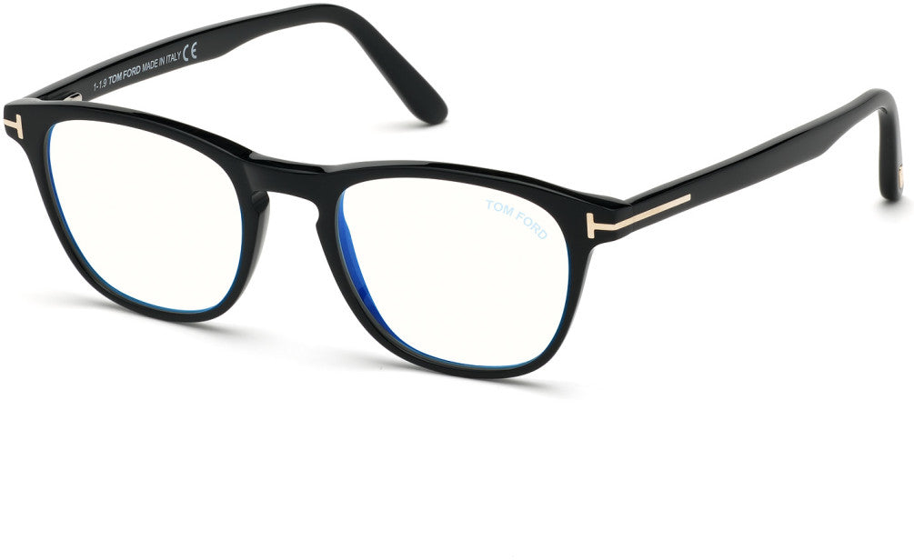 Tom Ford FT5625-B Square Eyeglasses 001-001 - Shiny Black/ Blue Block Lenses