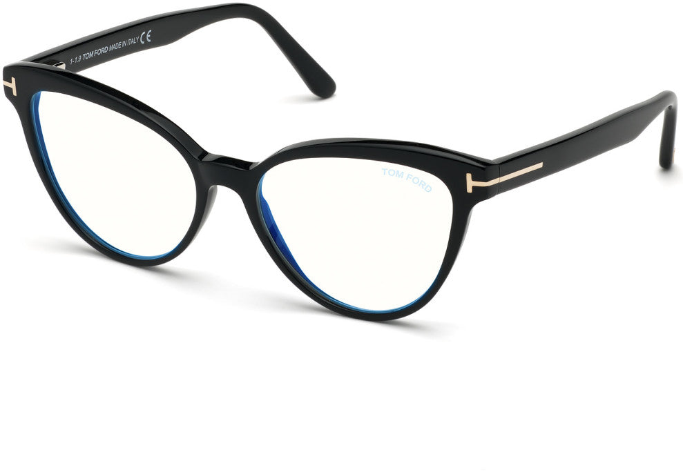Tom Ford FT5639-B Cat Eyeglasses 001-001 - Shiny Black/ Blue Block Lenses