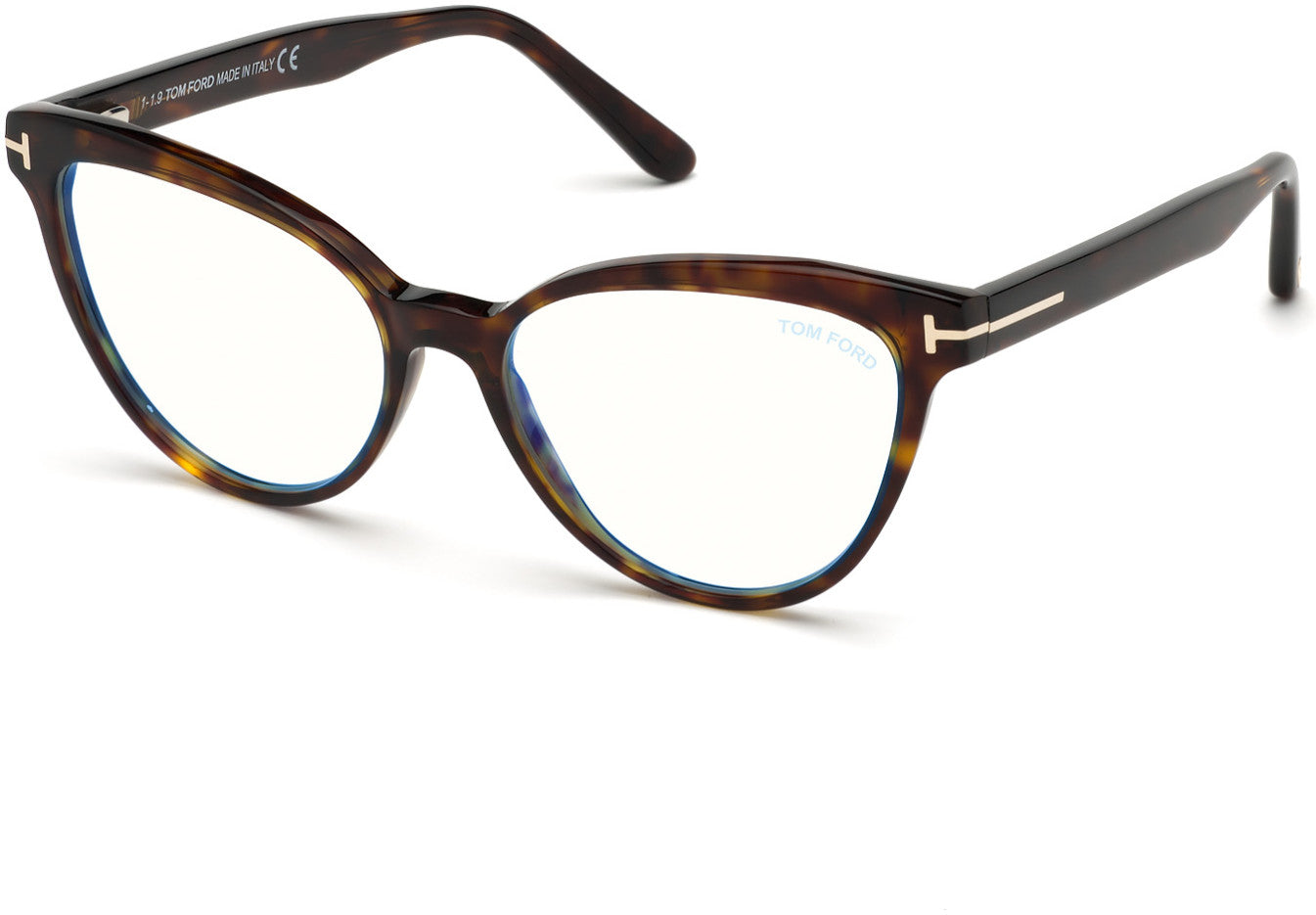 Tom Ford FT5639-B Cat Eyeglasses 052-052 - Shiny Classic Dark Havana/ Blue Block Leneses