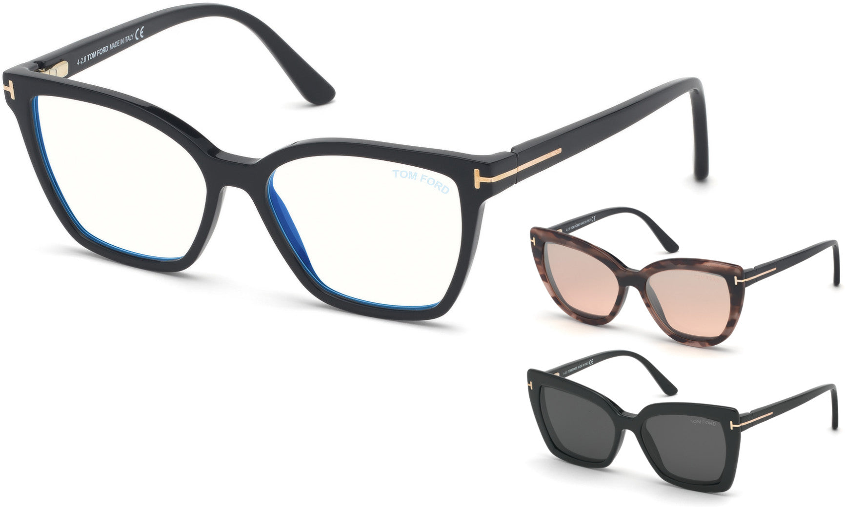 Tom Ford FT5641-B Square Eyeglasses 001-001 - Black, Blue Block/ Clips: Black & Smoke, Pink Havana & Rose Flash