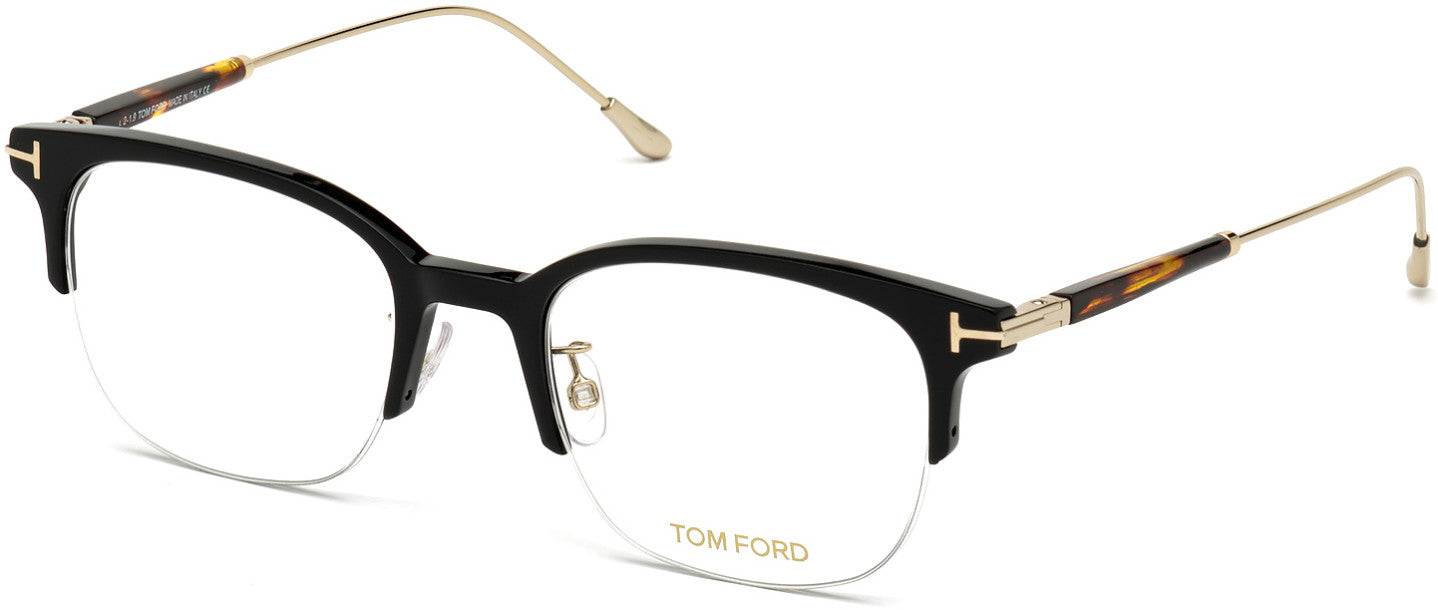 Tom Ford FT5645-D Eyeglasses 001-001 - Shiny Black W. Shiny Pale Gold Temples/ Blue Block Lenses