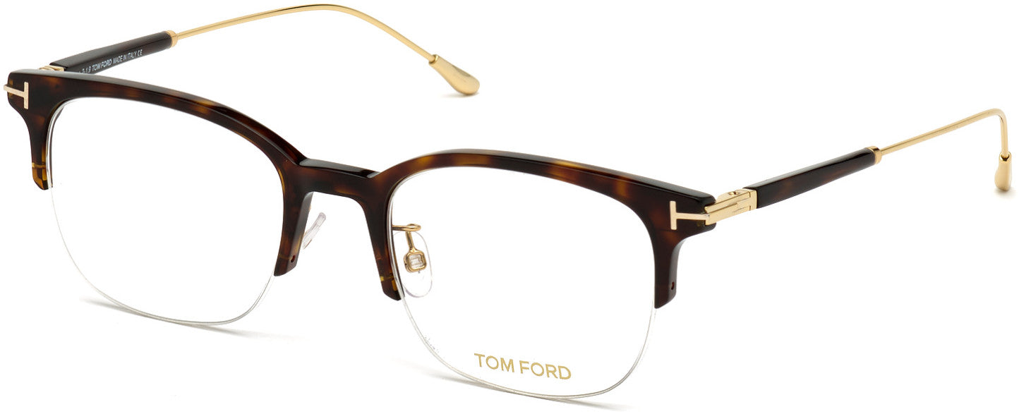 Tom Ford FT5645-D Eyeglasses 052-052 - Shiny Classic Dark Havana W. Tf Yellow Gold Temples/ Blue Block Lenses