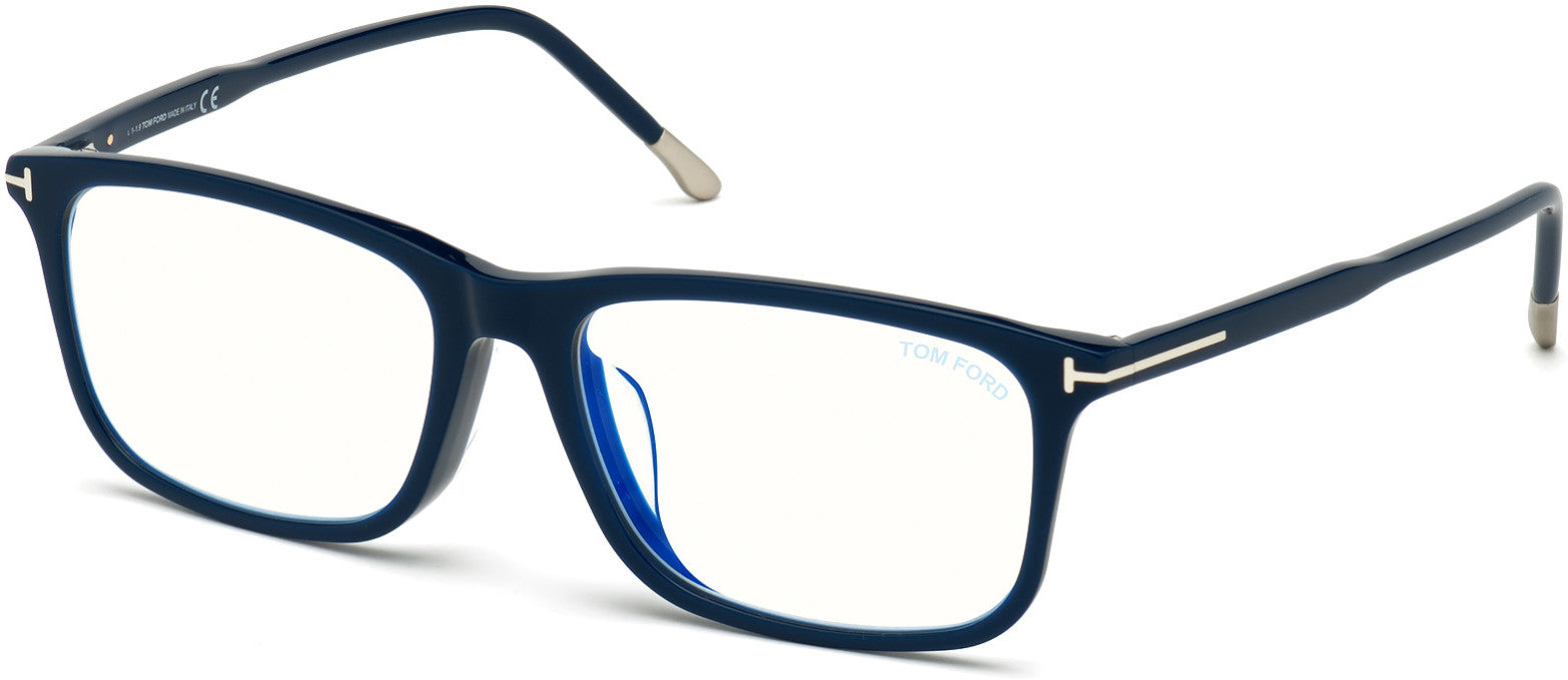 Tom Ford FT5646-D-B Rectangular Eyeglasses 090-090 - Shiny Navy Blue W. Shiny Palladium Temple Tips/ Blue Block Lenses
