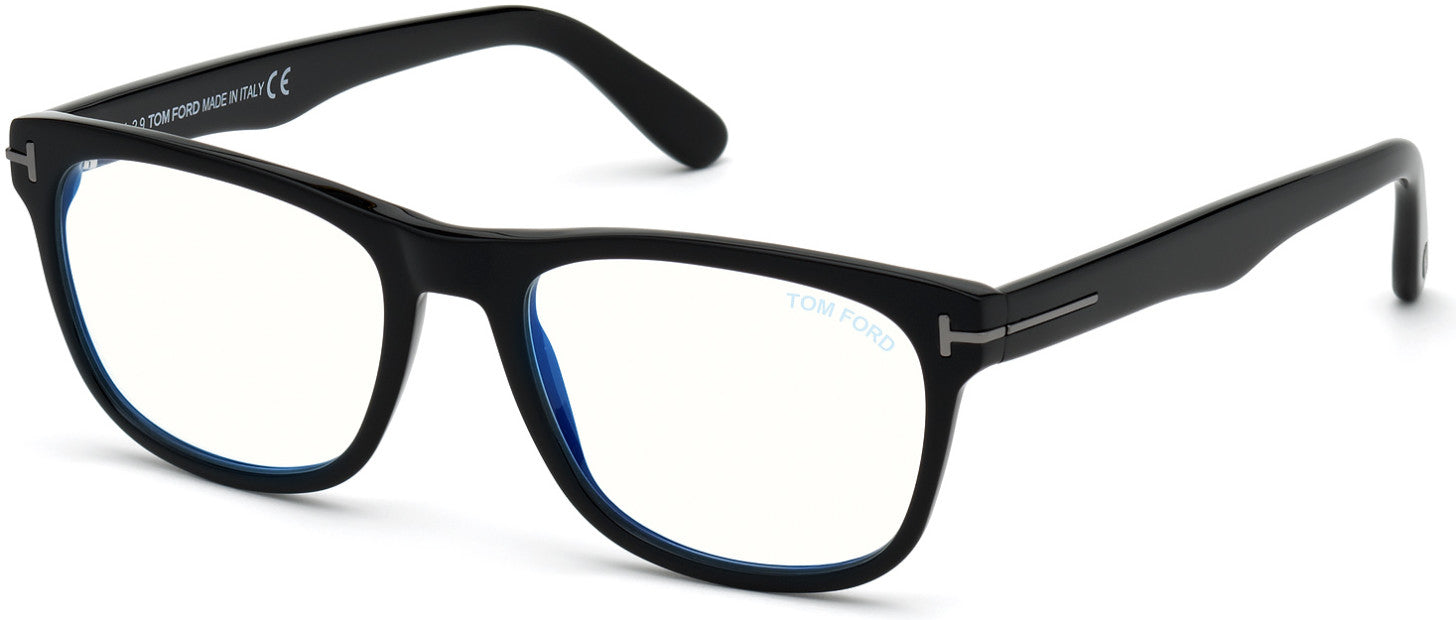 Tom Ford FT5662-B Square Eyeglasses 001-001 - Shiny Black/ Blue Block Lenses