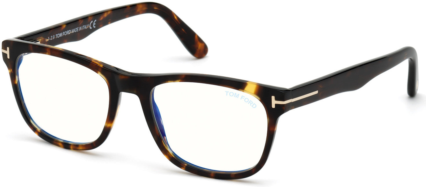 Tom Ford FT5662-B Square Eyeglasses 056-056 - Shiny Vintage Havana/ Blue Block Lenses