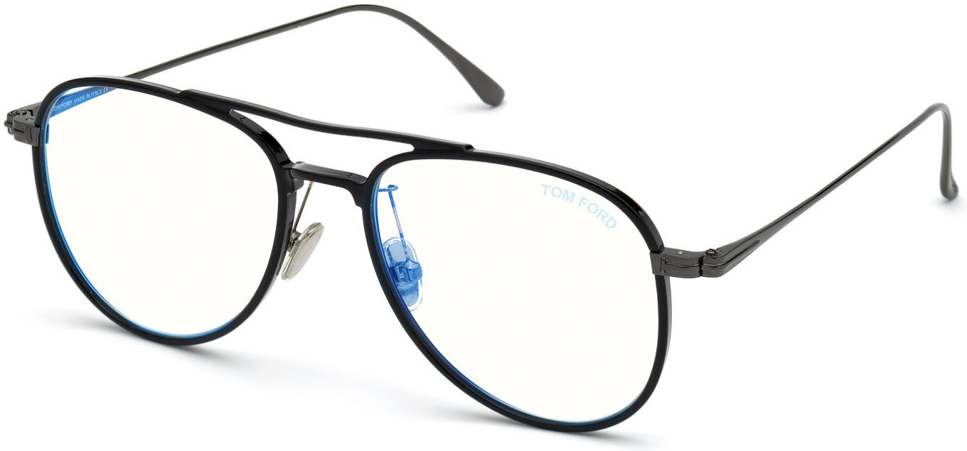 Tom Ford FT5666-B Pilot Eyeglasses 001-001 - Black W. Gunmetal/ Blue Block Lenses - March Release
