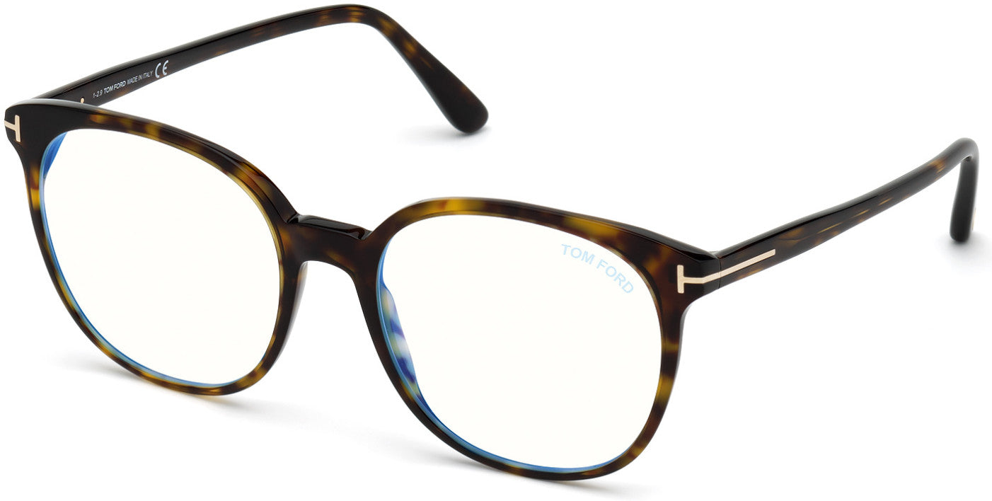 Tom Ford FT5671-F-B Round Eyeglasses 052-052 - Classic Dark Havana/ Blue Block Lenses