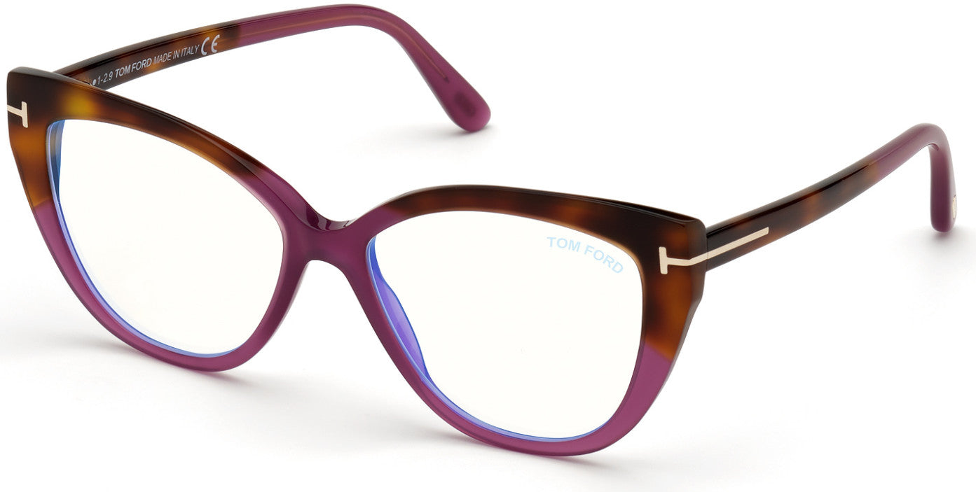 Tom Ford FT5673-B Square Eyeglasses 081-081 - Milky Purple, Blonde Havana-To-Milky Purple Temples/ Blue Block Lenses
