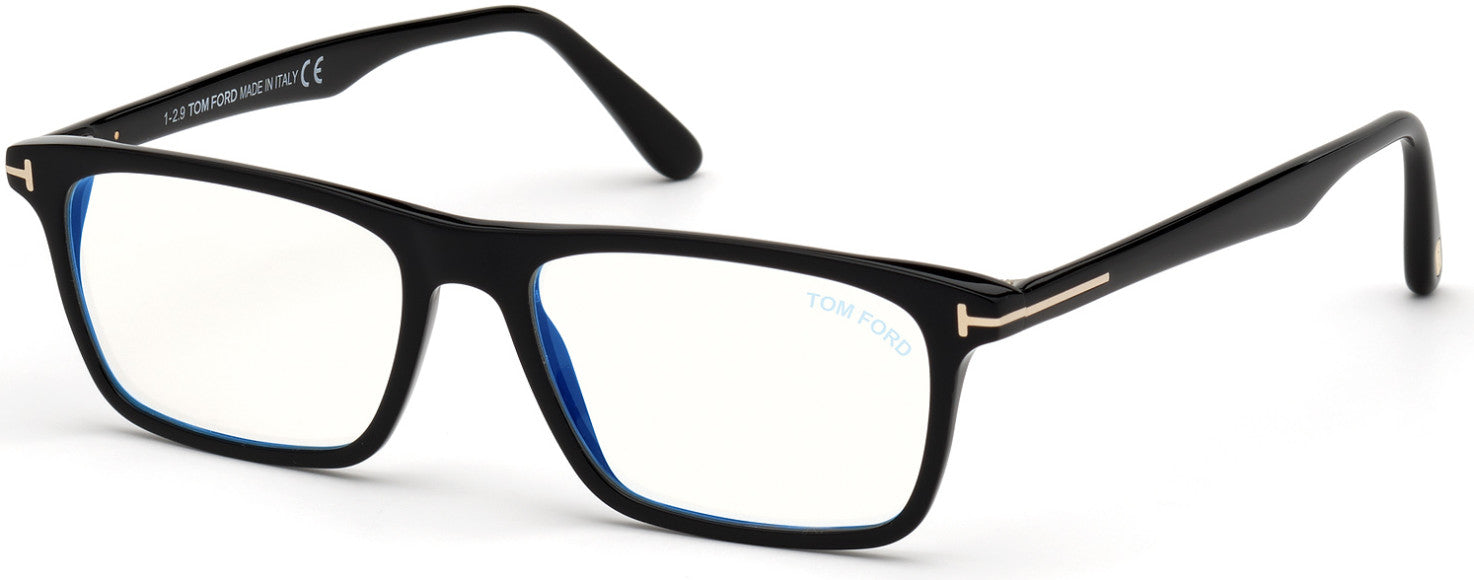 Tom Ford FT5681-B Rectangular Eyeglasses 001-001 - Shiny Black/ Blue Block Lenses