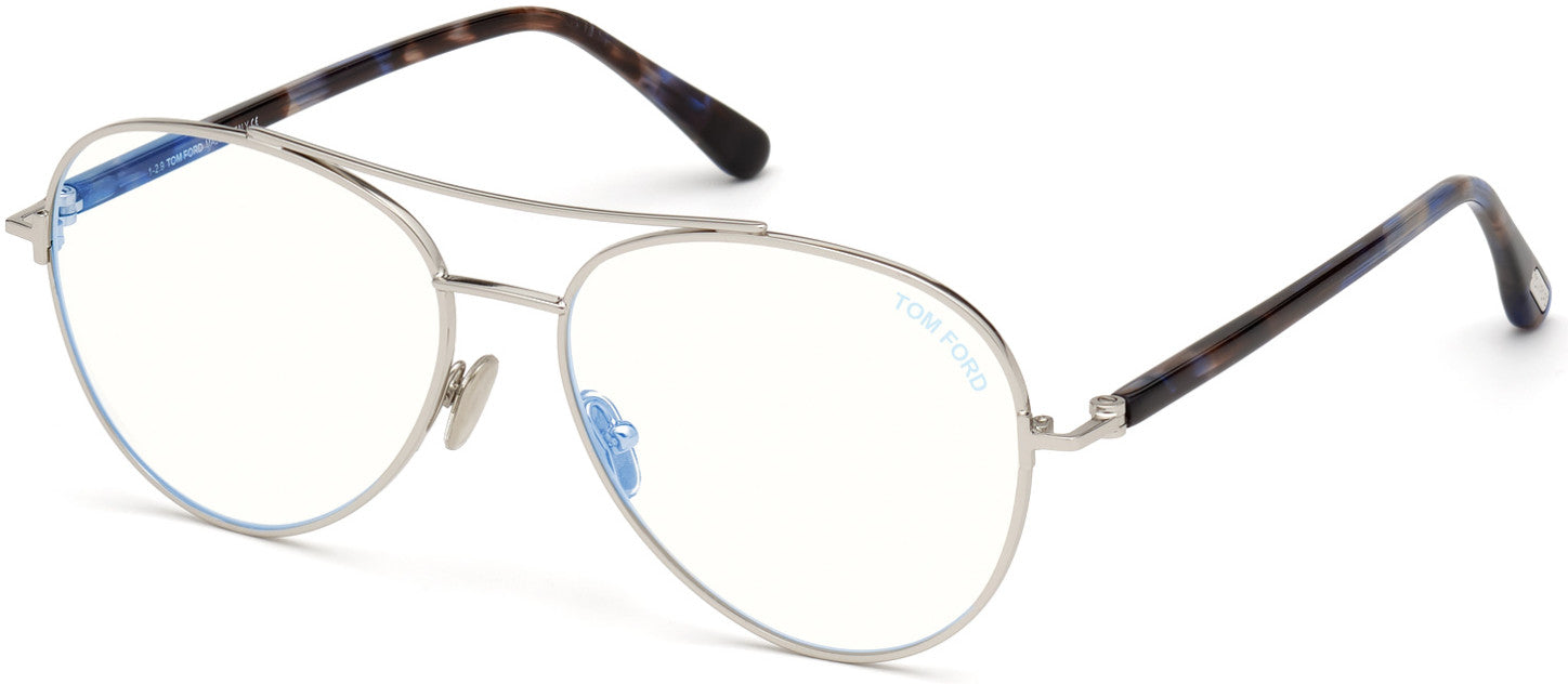 Tom Ford FT5684-B Pilot Eyeglasses 016-016 - Shiny Palladium, Shiny Blue Havana / Blue Block Lenses