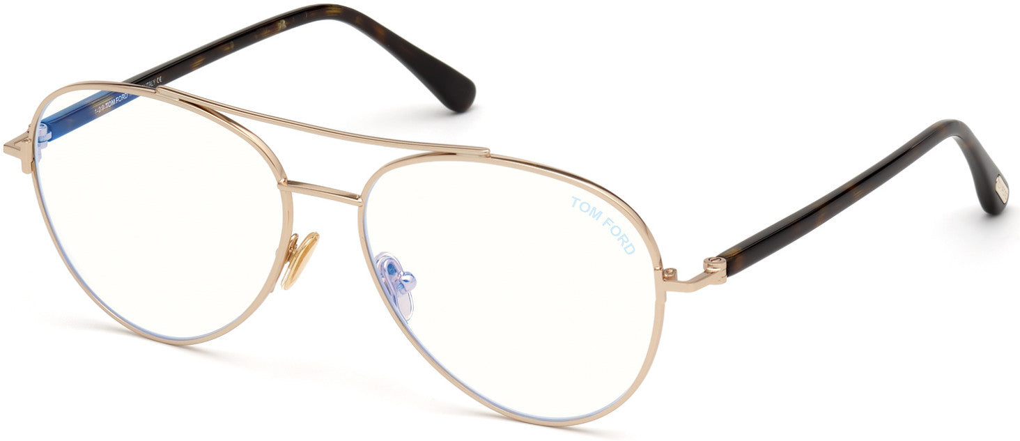 Tom Ford FT5684-B Pilot Eyeglasses 028-028 - Shiny Rose Gold, Shiny Classic Dark Havana / Blue Block Lenses