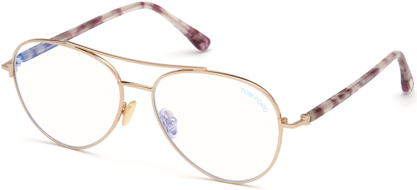 Tom Ford FT5684-B Pilot Eyeglasses 28A-28A - Shiny Rose Gold, Shiny Vintage Liliac Havana / Blue Block Lenses
