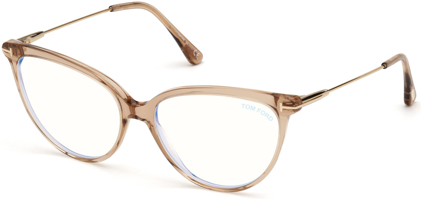 Tom Ford FT5688-B Round Eyeglasses 045-045 - Shiny Rose Champagne, Shiny Rose Gold / Blue Block Lenses