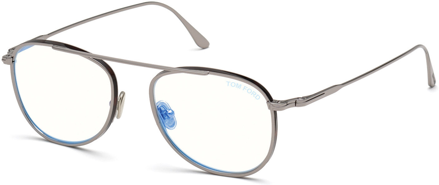 Tom Ford FT5691-B Pilot Eyeglasses 014-014 - Shiny Light Ruthenium W. Shiny Red Havana / Blue Block Lenses