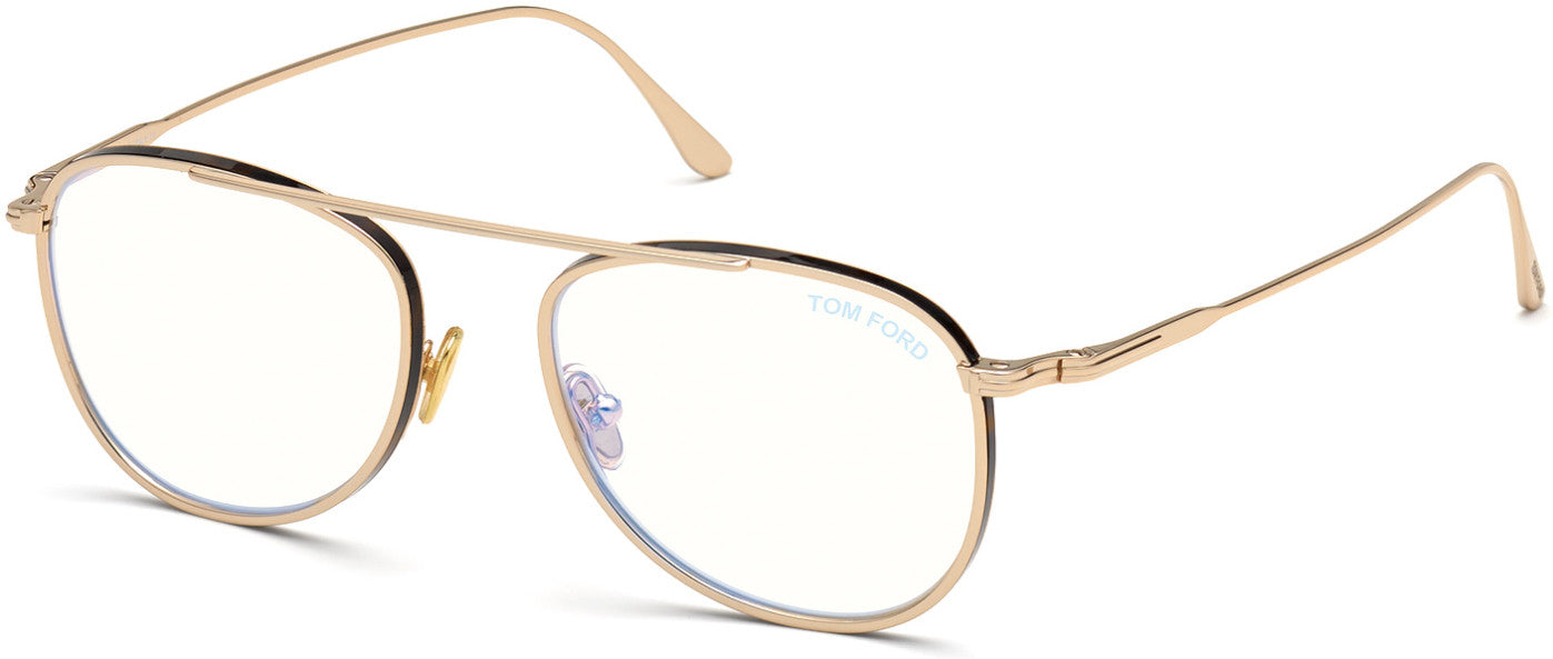 Tom Ford FT5691-B Pilot Eyeglasses 028-028 - Shiny Rose Gold W. Shiny Dark Havana / Blue Block Lenses