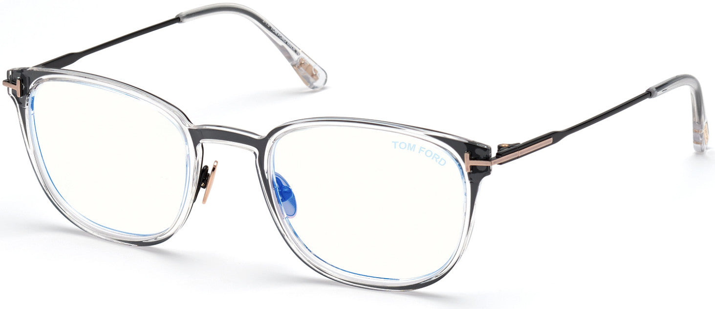 Tom Ford FT5694-B Square Eyeglasses 001-001 - Shiny Black, Shiny Black & Crystal / Blue Block Lenses