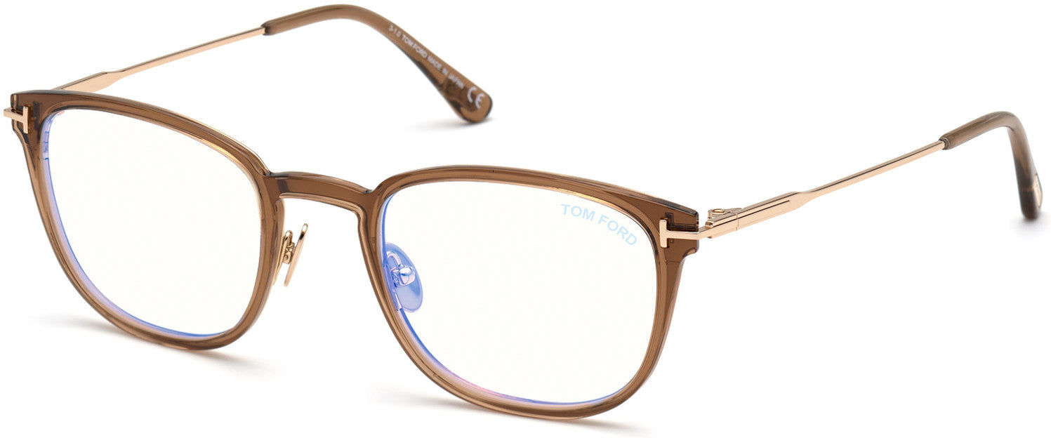 Tom Ford FT5694-B Square Eyeglasses 028-028 - Shiny Rose Gold, Shiny Rose Champagne / Blue Block Lenses