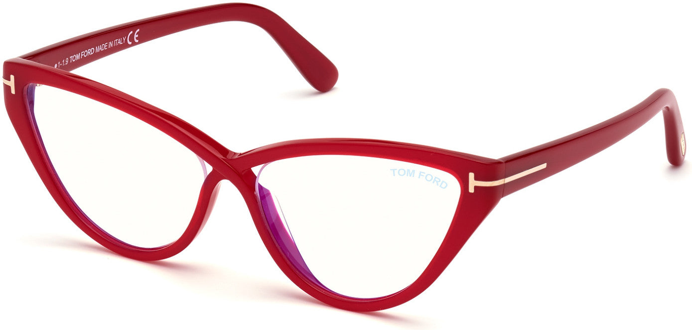 Tom Ford FT5729-B Cat Eyeglasses 075-075 - Shiny Pearled Pink / Blue Block Lenses