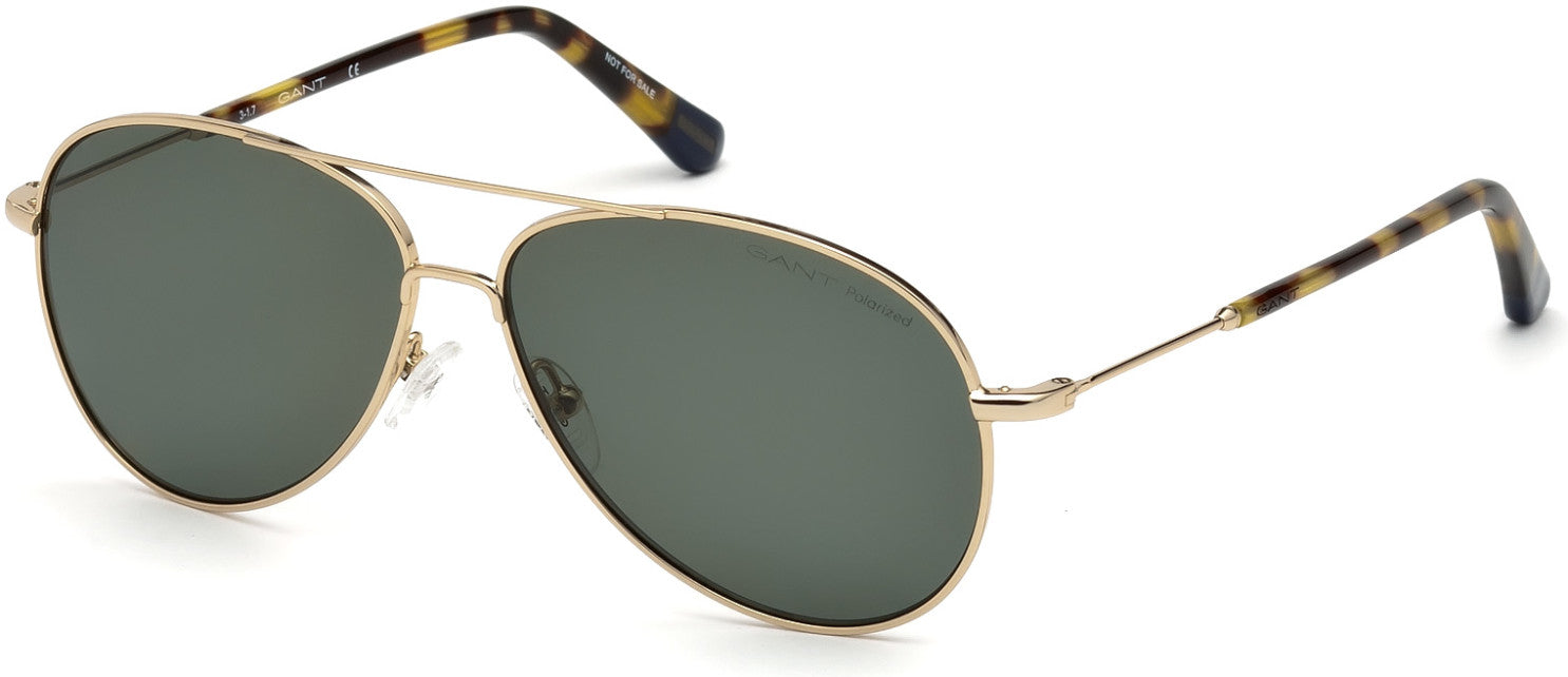 Gant GA7097 Pilot Sunglasses 32R-32R - Shiny Gold Front, Tokyo Tortoise Temples, Polarized Green Lens