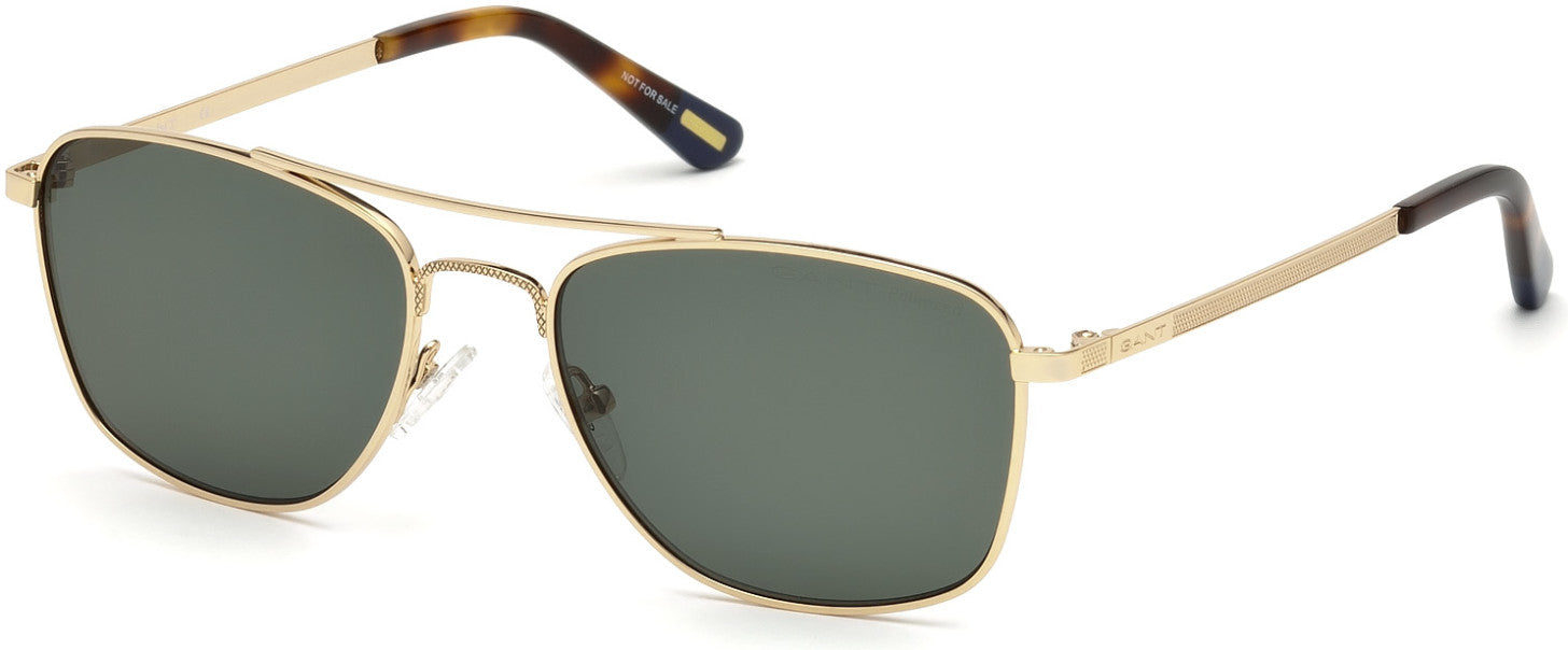 Gant GA7099 Navigator Sunglasses 32R-32R - Shiny Gold, Amber Tortoise Temple Tips, Polarized Green Lens