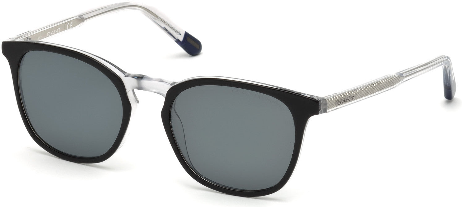 Gant GA7102 Cat Sunglasses 05D-05D - Matte Black, Clear Temples, Polarized Smoke Lens W/ Silver Flash