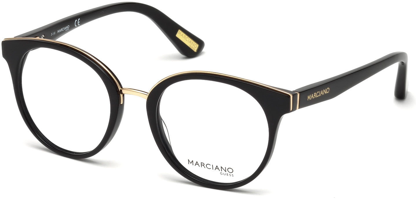 Guess By Marciano GM0303 Round Eyeglasses 001-001 - Shiny Black