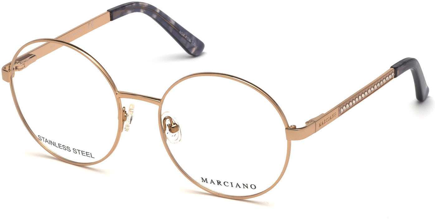 Guess By Marciano GM0323 Round Eyeglasses 028-028 - Shiny Rose Gold