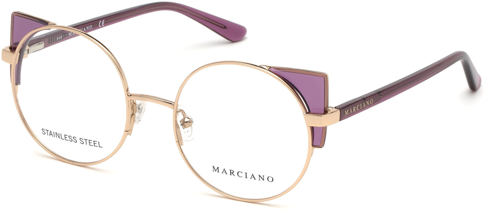 Guess By Marciano GM0332 Round Eyeglasses 028-028 - Shiny Rose Gold