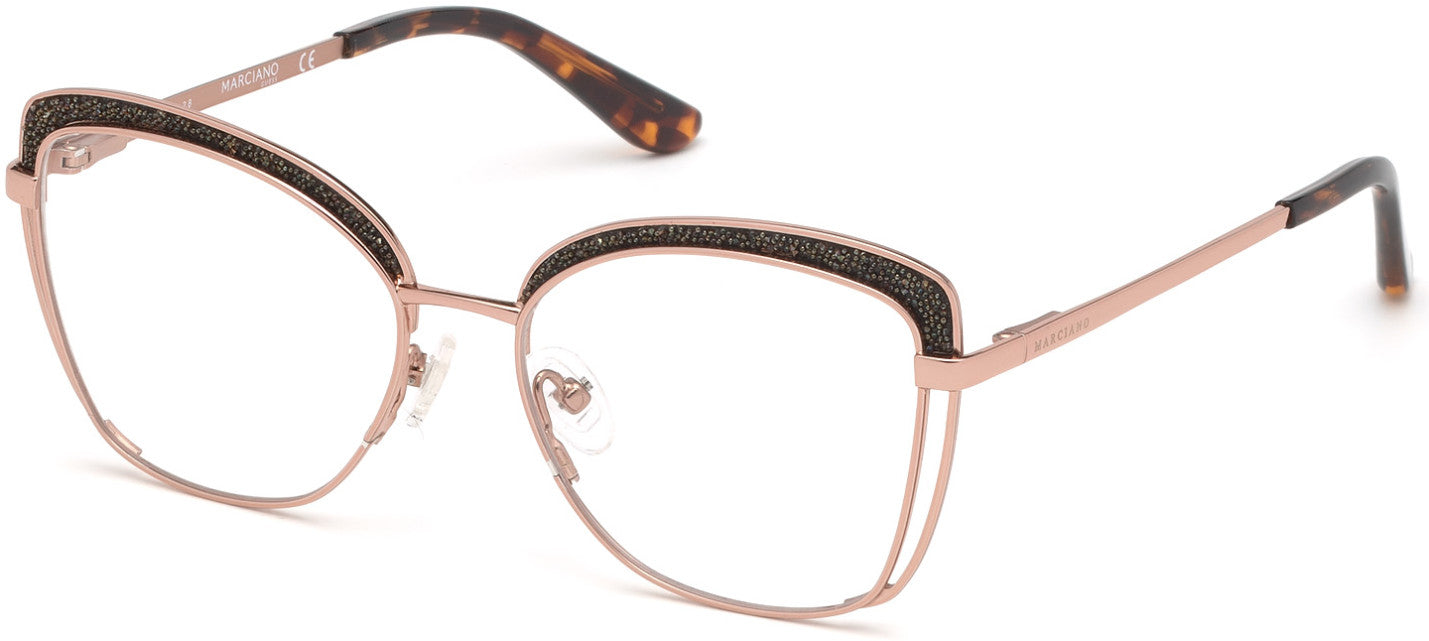 Guess By Marciano GM0344 Geometric Eyeglasses 028-028 - Shiny Rose Gold