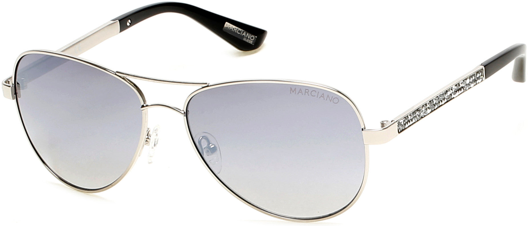 Guess By Marciano GM0754 Pilot Sunglasses 06C-06C - Shiny Silver/smoke Gradient With Light Flash Lens