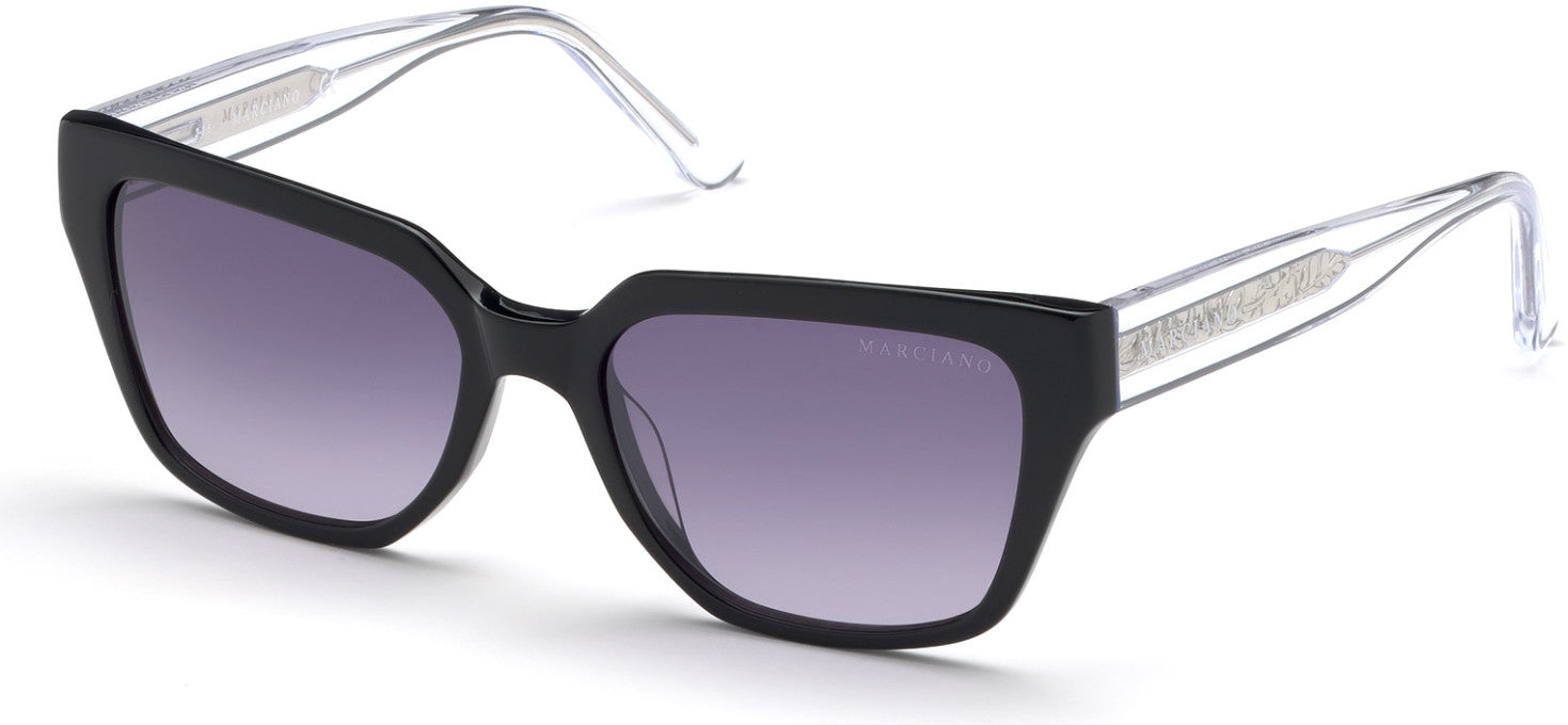 Guess By Marciano GM0799 Geometric Sunglasses 01B-01B - Shiny Black  / Gradient Smoke Lenses