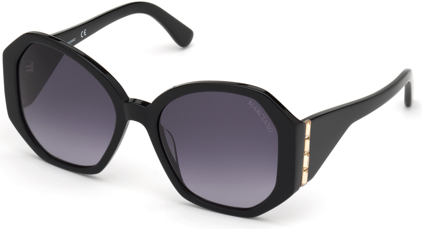 Guess By Marciano GM0810-S Geometric Sunglasses 01B-01B - Shiny Black  / Gradient Smoke