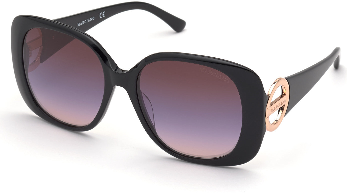 Guess By Marciano GM0815 Square Sunglasses 01Z-01Z - Shiny Black  / Gradient Or Mirror Violet