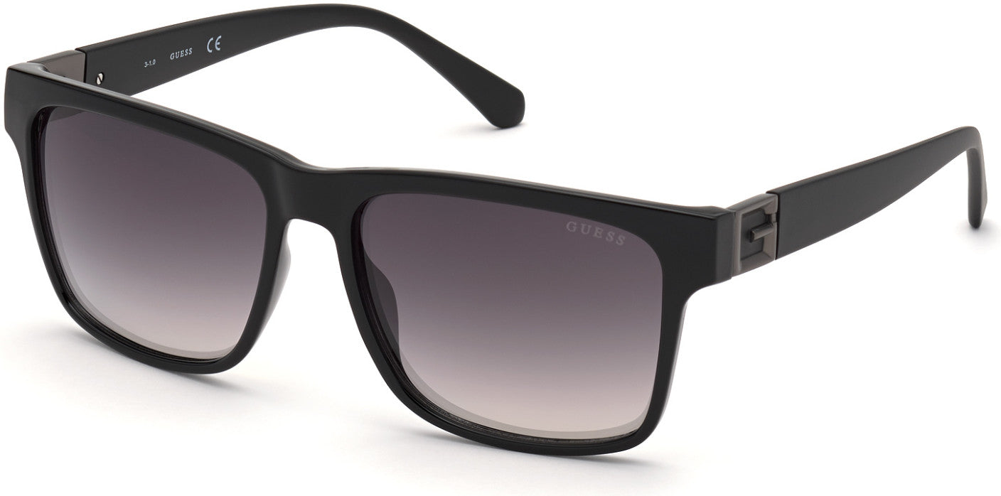 Guess GU00004 Square Sunglasses 01Q-01Q - Shiny Black  / Green Mirror